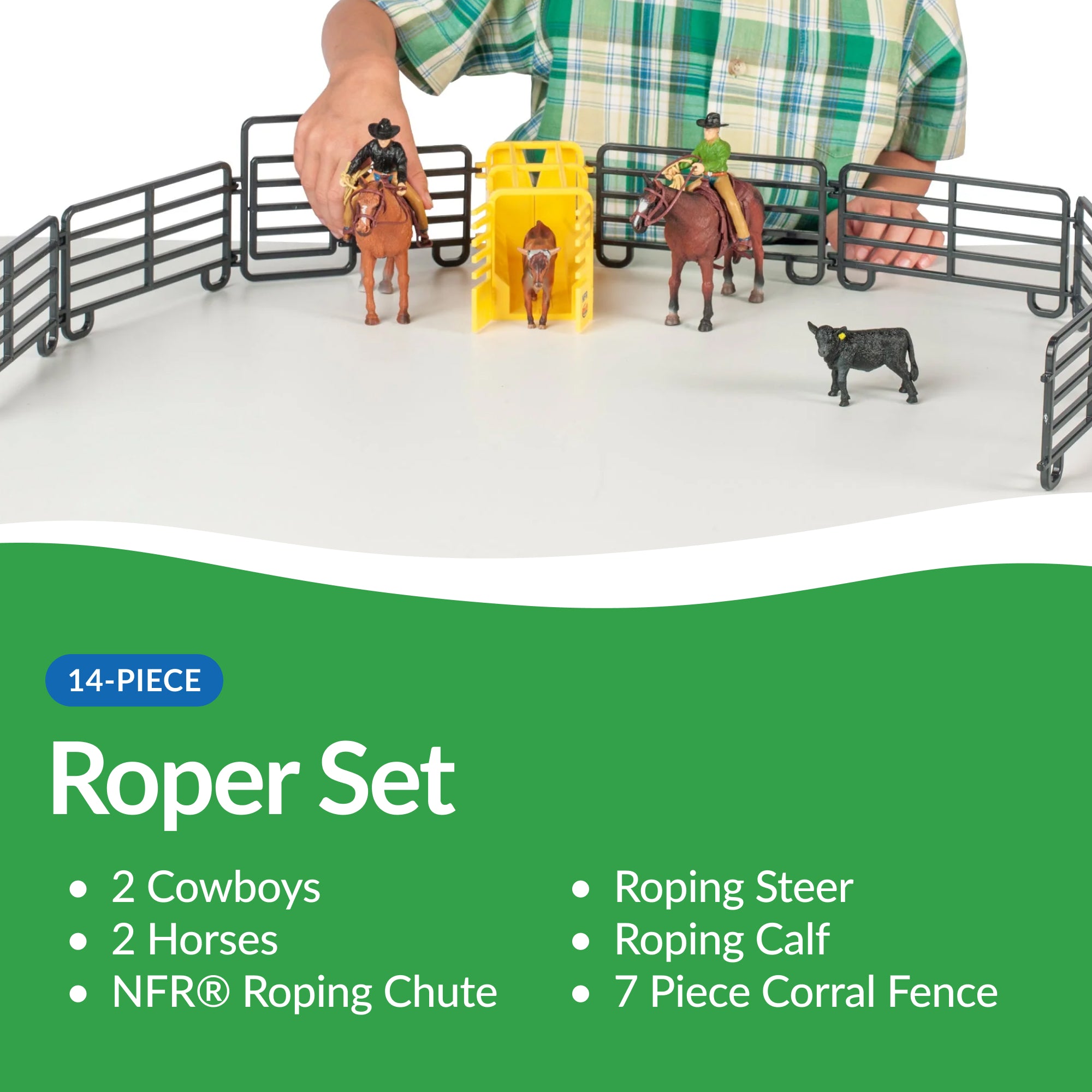 2 cowboys & 2 horses nfr roping chute roping steer roping calf 7 piece corral fence - 7