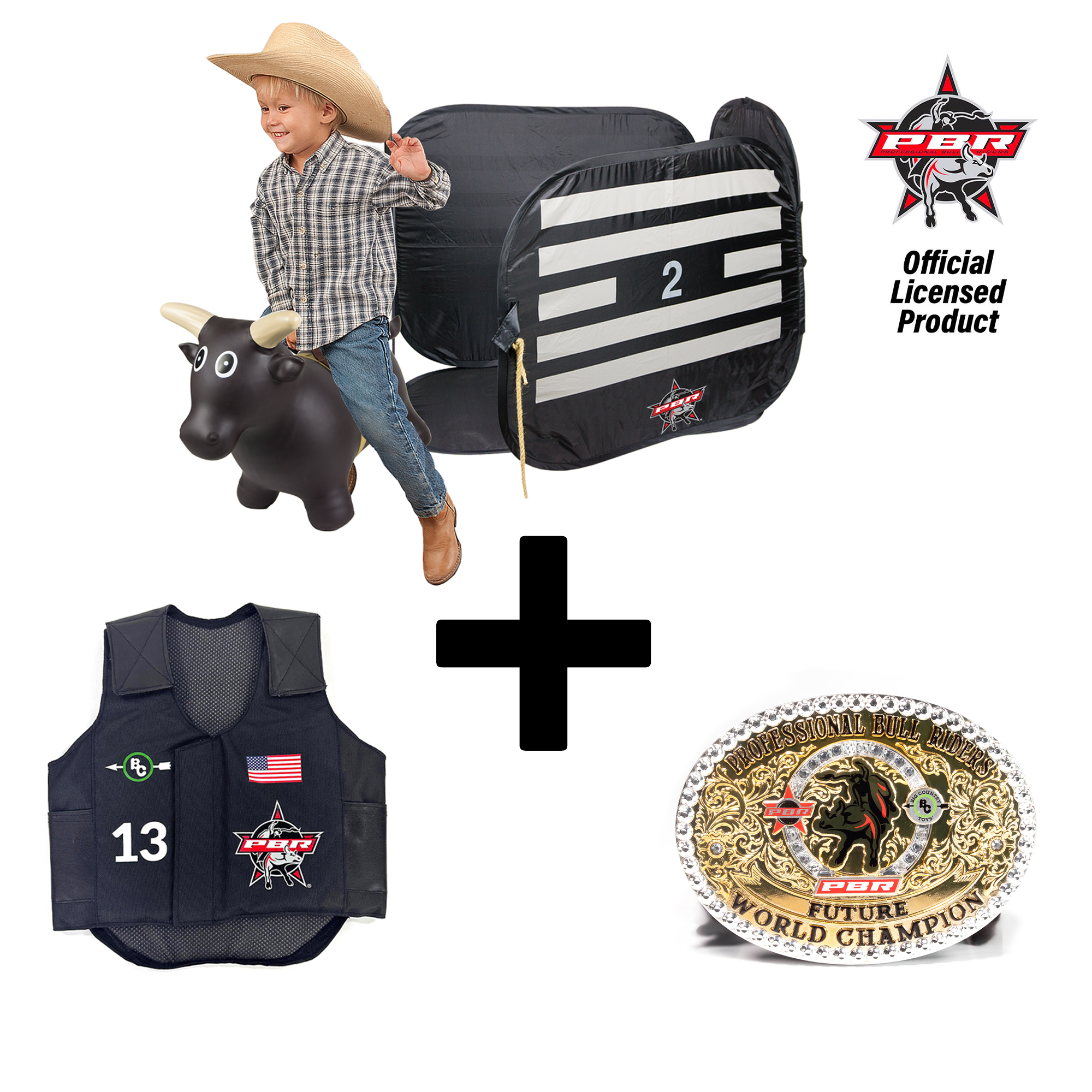 Lil' Bucker® Bull/PBR® Chute & PBR® Rider Vest & Buckle Bundle