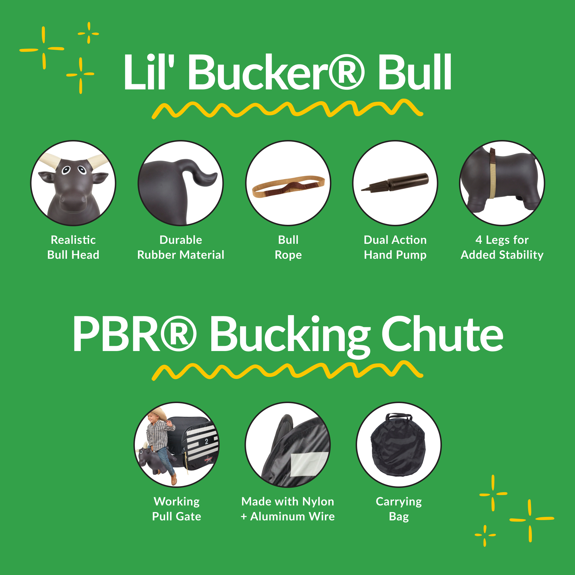 Lil' Bucker® Bull & PBR® Bucking Chute - bull bull rope dual-action hand pump plug chute panels carrying bag instruction